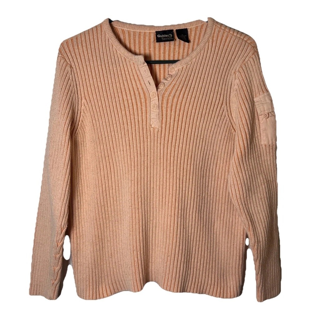 Vintage Guide Series Henley Sweater‎ XL Pink Ribbed Cotton Long Sleeve Hong Kong